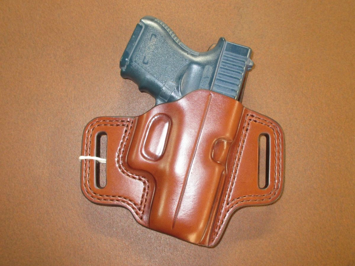 Glock 26 27 OWB Pancake Holster Brown Leather Right Hand